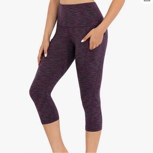 ODODOS Purple Space Dye Yoga Capris with Pockets